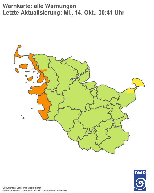 Aktuelle Warnkarte: Schleswig-Holstein / Hamburg
